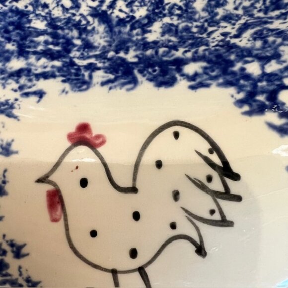 Molly Dallas Blue Spatterware Pottery - Extra Large Serving Bowl Dish - 11.5" D - Picture 8 of 11